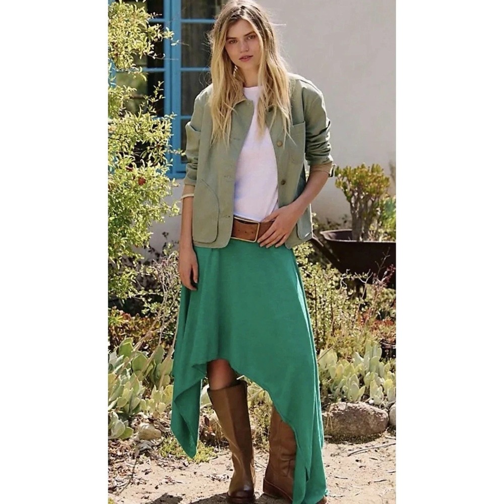 NWTS Free People Asymmetrical Knit Sweater Indigo Green Skirt Size XS
